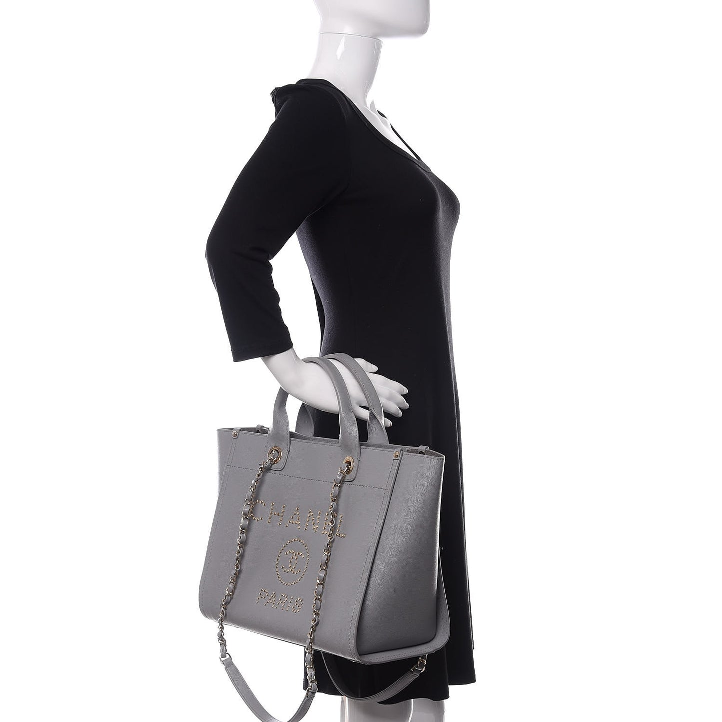 Caviar Studded Small Deauville Tote Grey