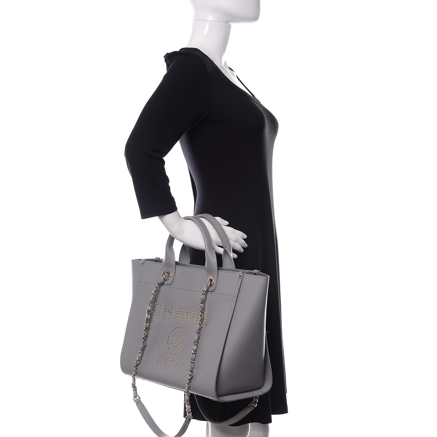 Chanel Caviar Studded Small Deauville Tote Grey 3 of 12