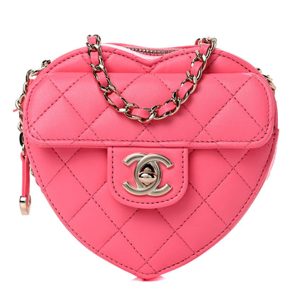 Chanel Lambskin Quilted CC In Love Heart Clutch With Chain Pink 1 of 10