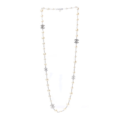 Chanel Crystal Pearl CC Long Necklace Silver 3 of 6