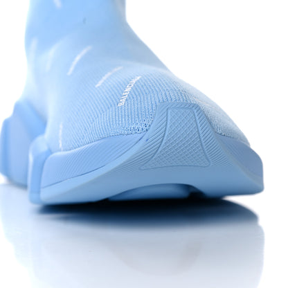 Balenciaga Technical 3D Recycled Knit Allover Logo Womens Speed 2.0 Sneakers 39 Soft Blue White 8 of 9