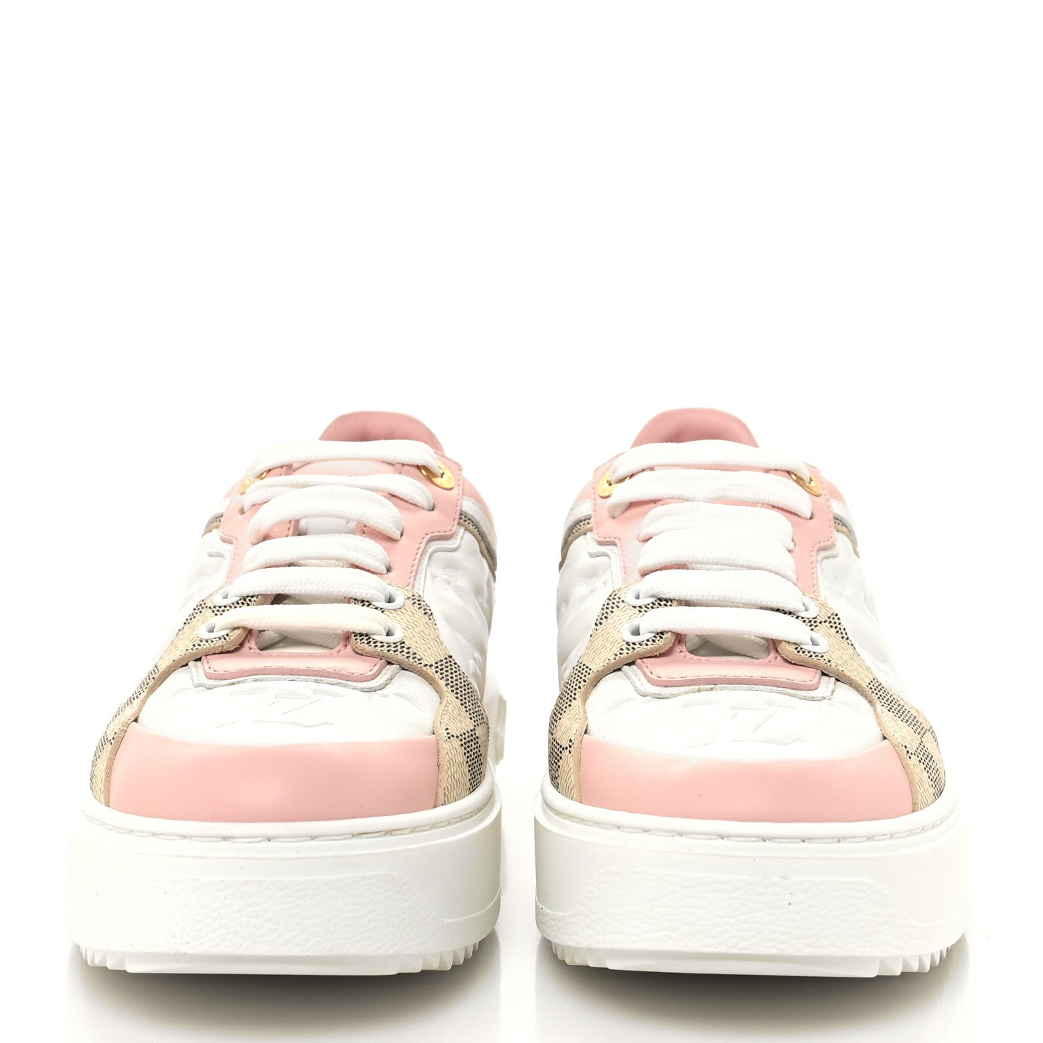 Louis Vuitton Monogram Embossed Calfskin Damier Azur Time Out Sneakers 37.5 Rose Clair Pink 2 of 8