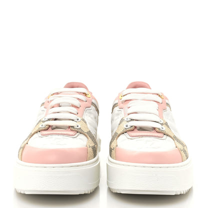 Louis Vuitton Monogram Embossed Calfskin Damier Azur Time Out Sneakers 37.5 Rose Clair Pink 2 of 8