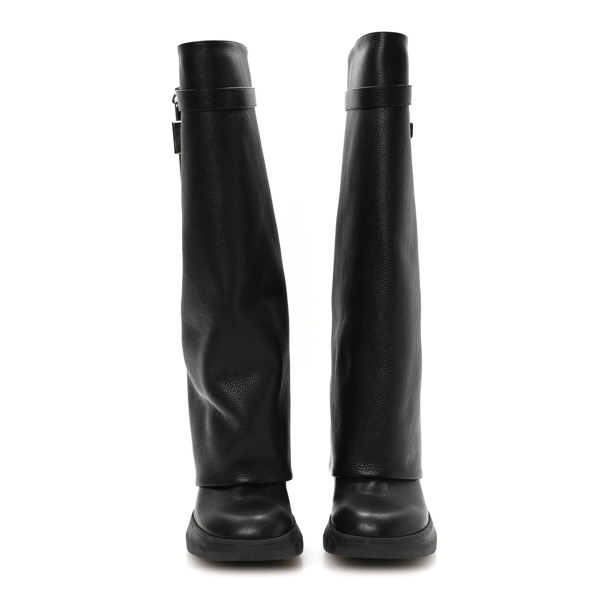 Givenchy Grained Calfskin Shark Lock Biker Knee Boots 40 Black 2 of 7