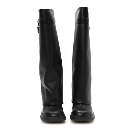 Givenchy Grained Calfskin Shark Lock Biker Knee Boots 40 Black 2 of 7