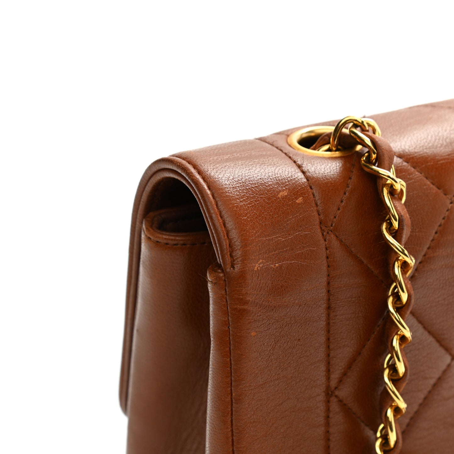 Lambskin Quilted Small Single Flap Brown