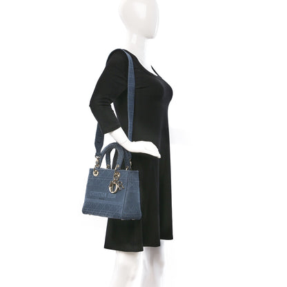 Christian Dior Canvas Embroidered Cannage Medium Lady D-Lite Denim Blue 2 of 8