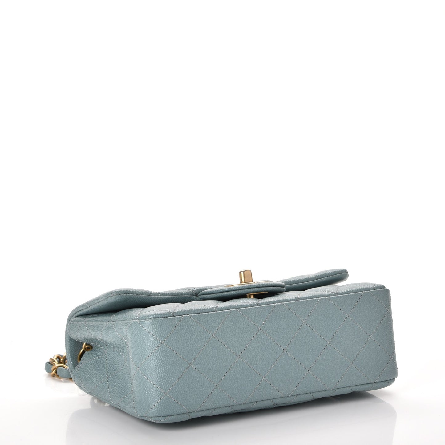 Iridescent Caviar Quilted Mini Rectangular Flap Light Blue