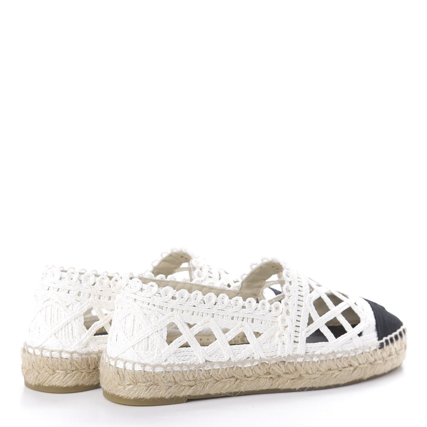 Woven Fabric Grosgrain CC Espadrilles 38 White Black