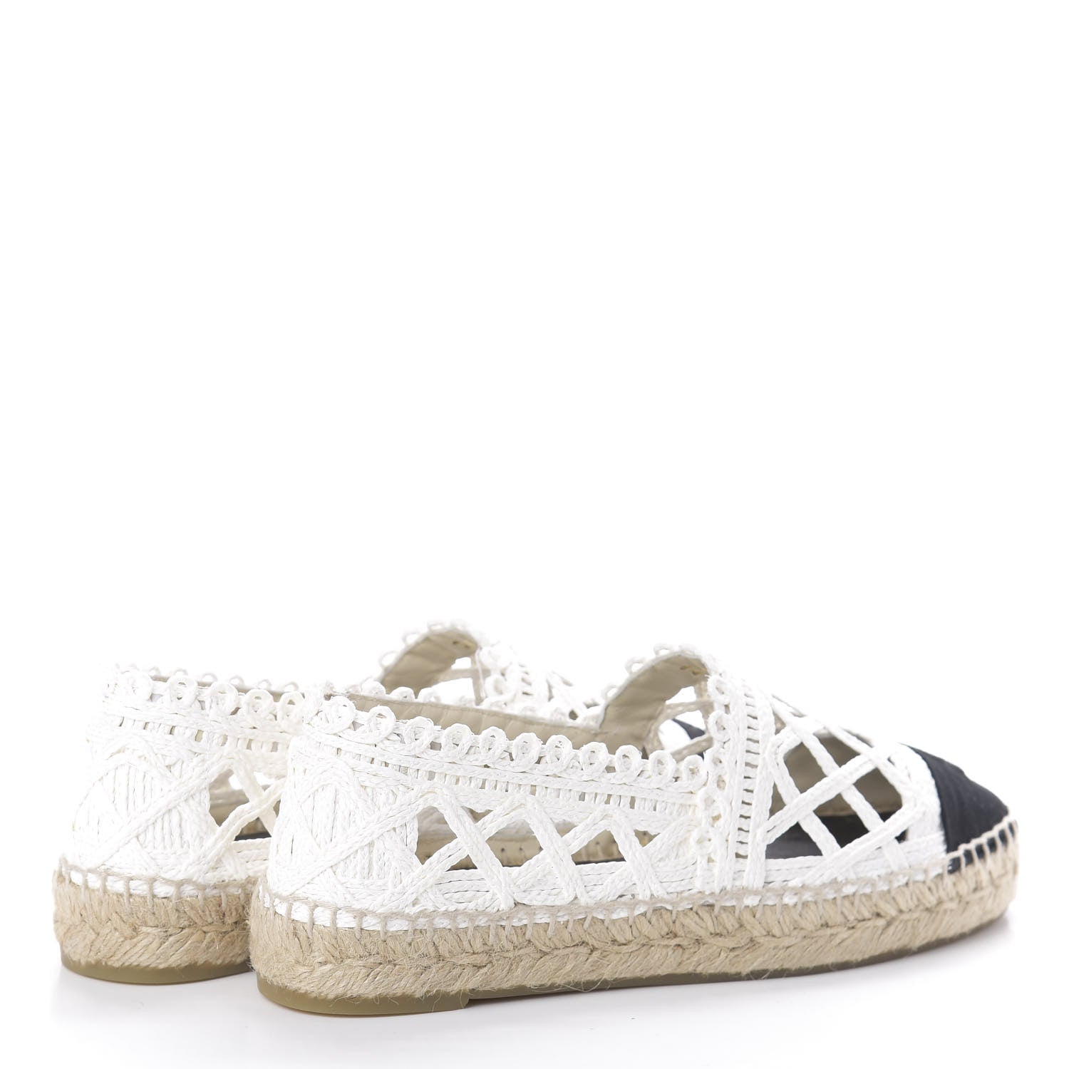 Chanel Woven Fabric Grosgrain CC Espadrilles 38 White Black 4 of 7