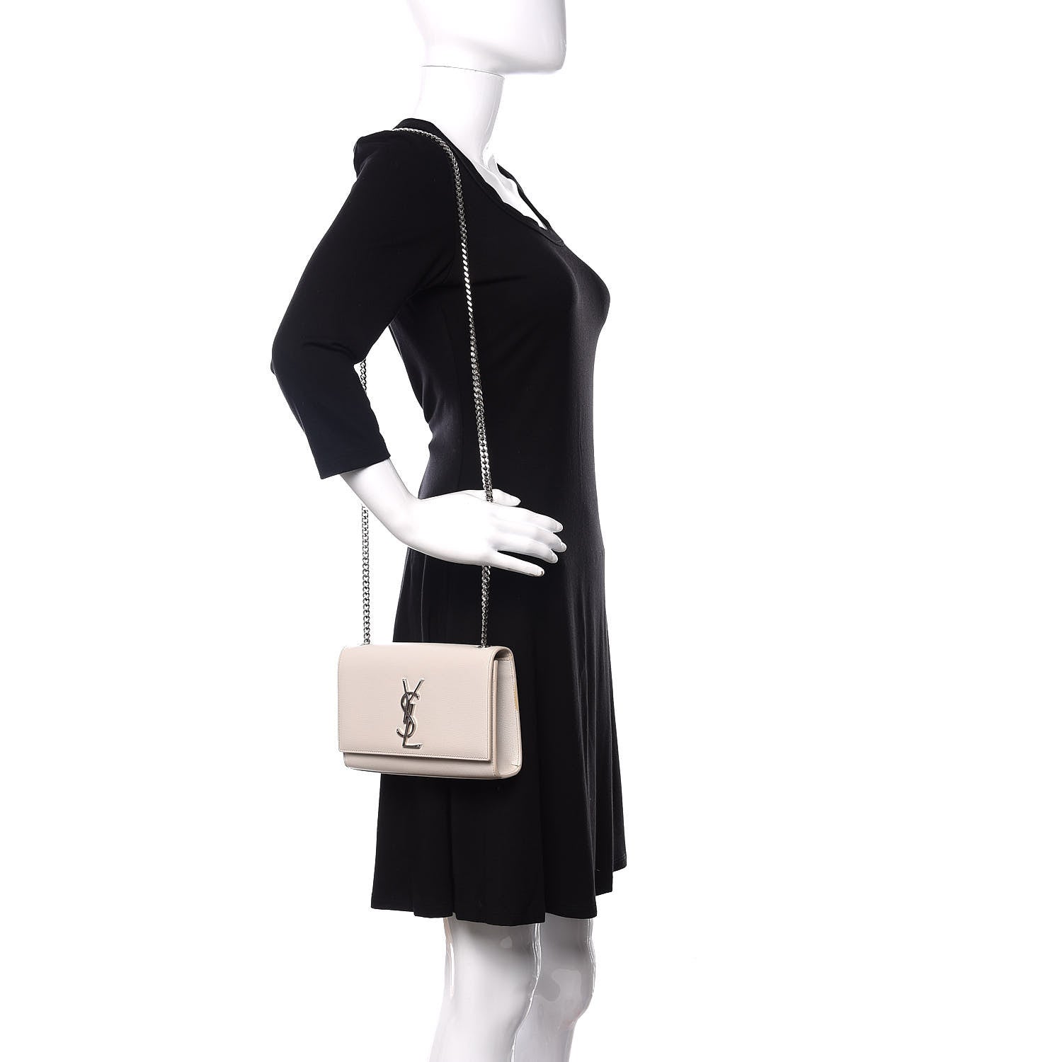 Saint Laurent Grain De Poudre Small Monogram Kate Satchel Optical White 2 of 14