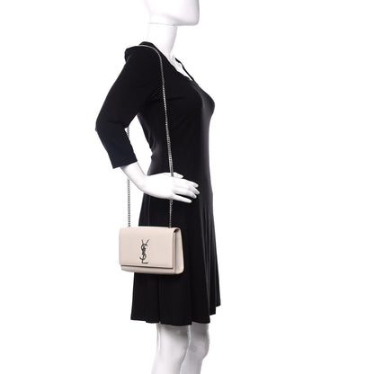 Saint Laurent Grain De Poudre Small Monogram Kate Satchel Optical White 2 of 14