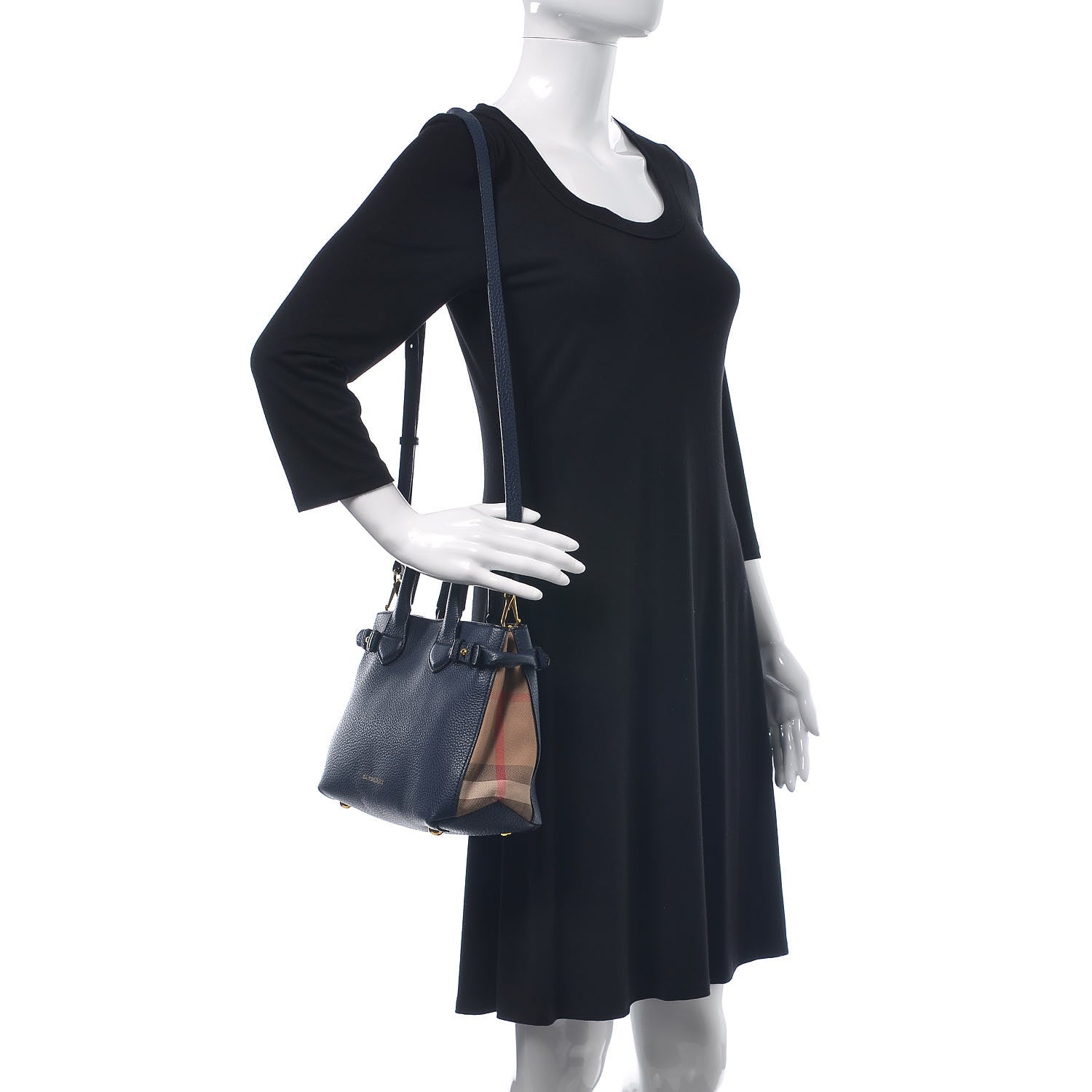 Burberry Grainy Calfskin House Check Small Banner Tote Midnight Blue 2 of 15