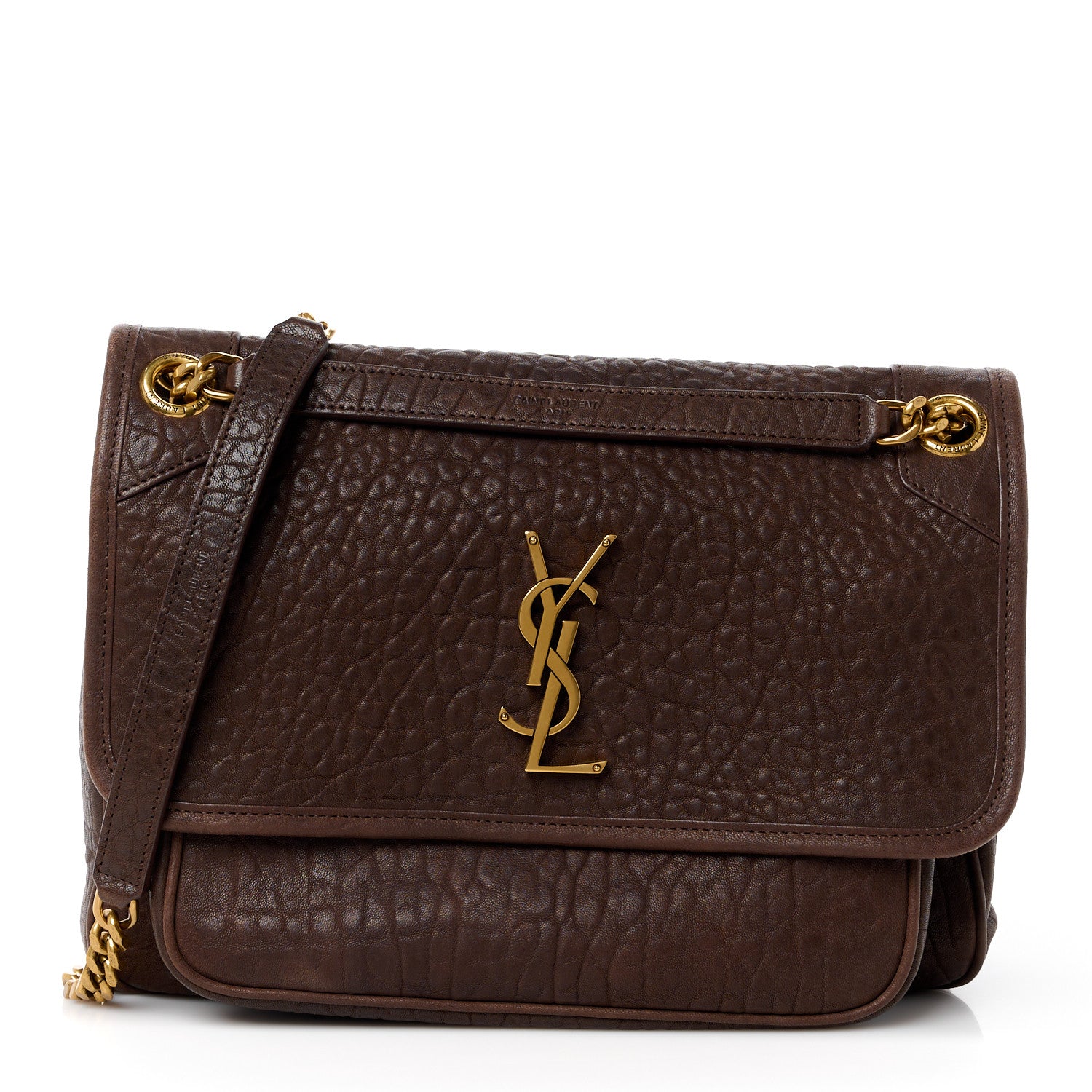 Saint Laurent Grained Lambskin Monogram Medium Niki Chain Satchel Dark Cork 1 of 13