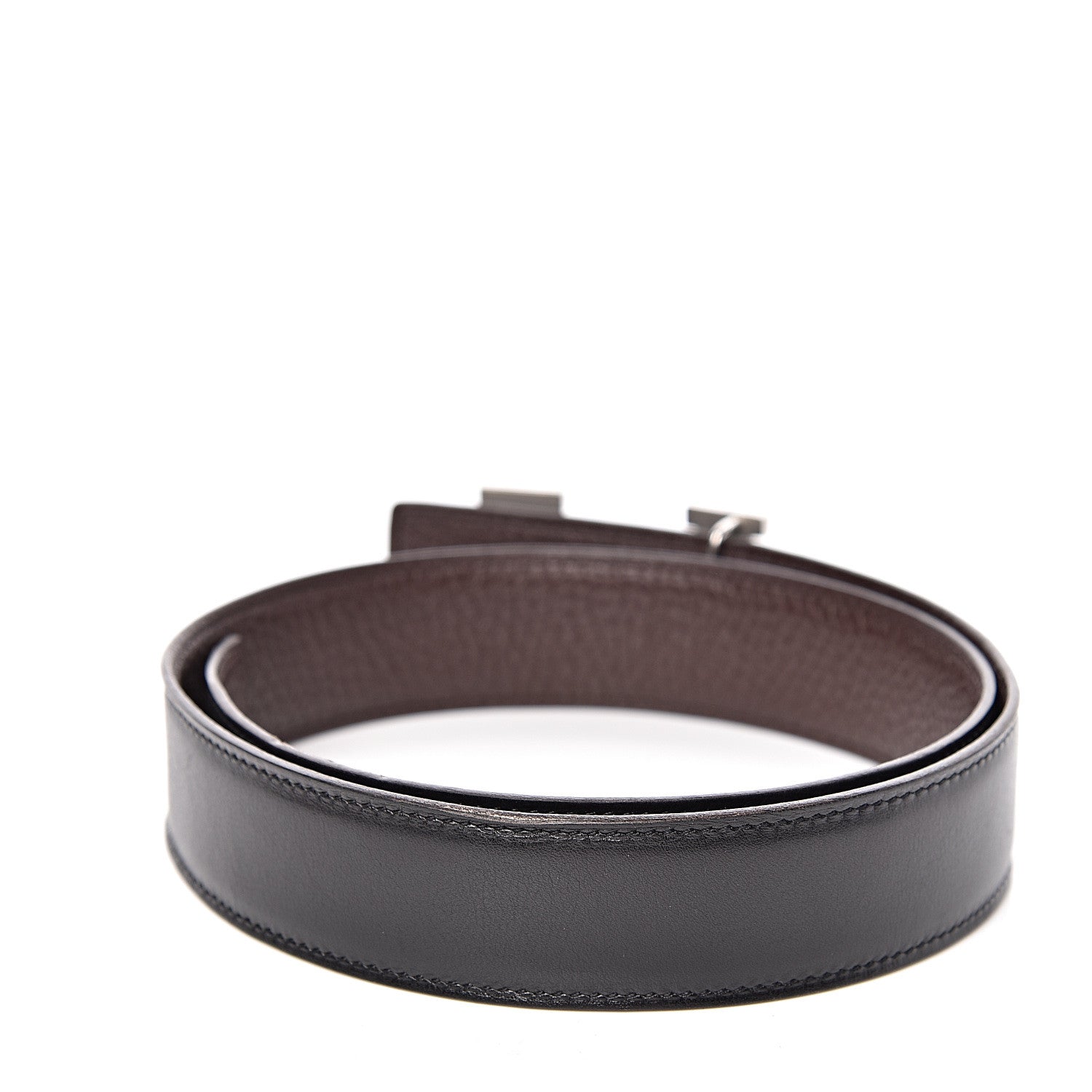 Hermes Box Taurillon Clemence 32mm Guilloche H Belt 70 Black Chocolate 3 of 6