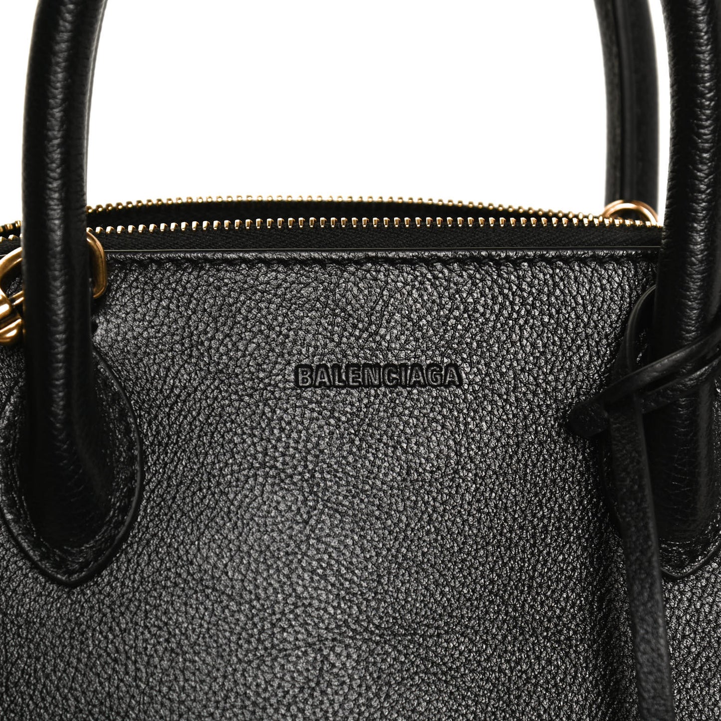 Grained Calfskin Logo S Ville Top Handle Bag Black White