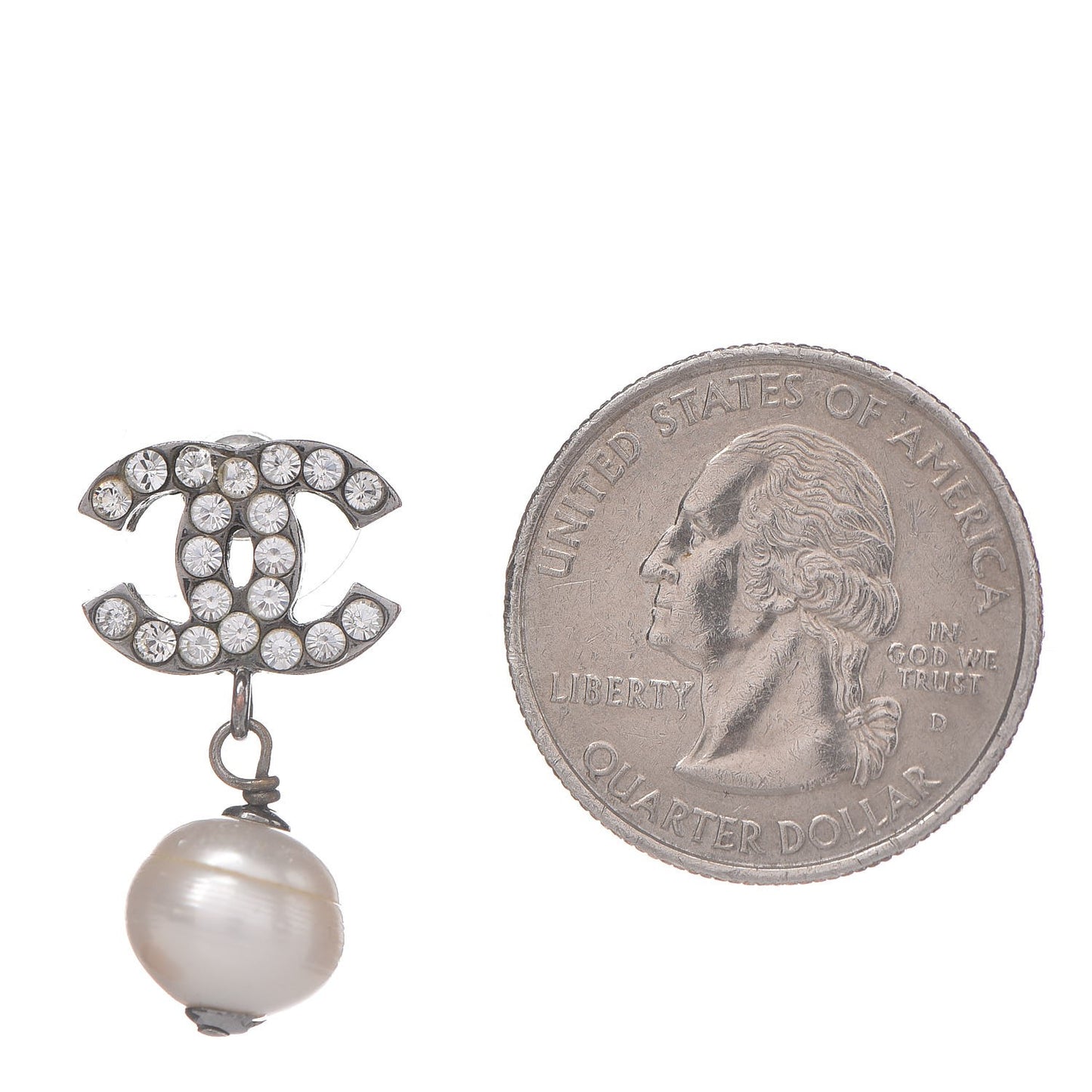 Crystal Pearl CC Drop Earrings Silver