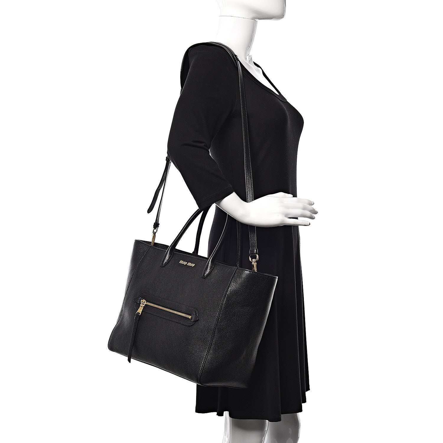 Miu Miu Goatskin Madras Tote Black 1 of 10