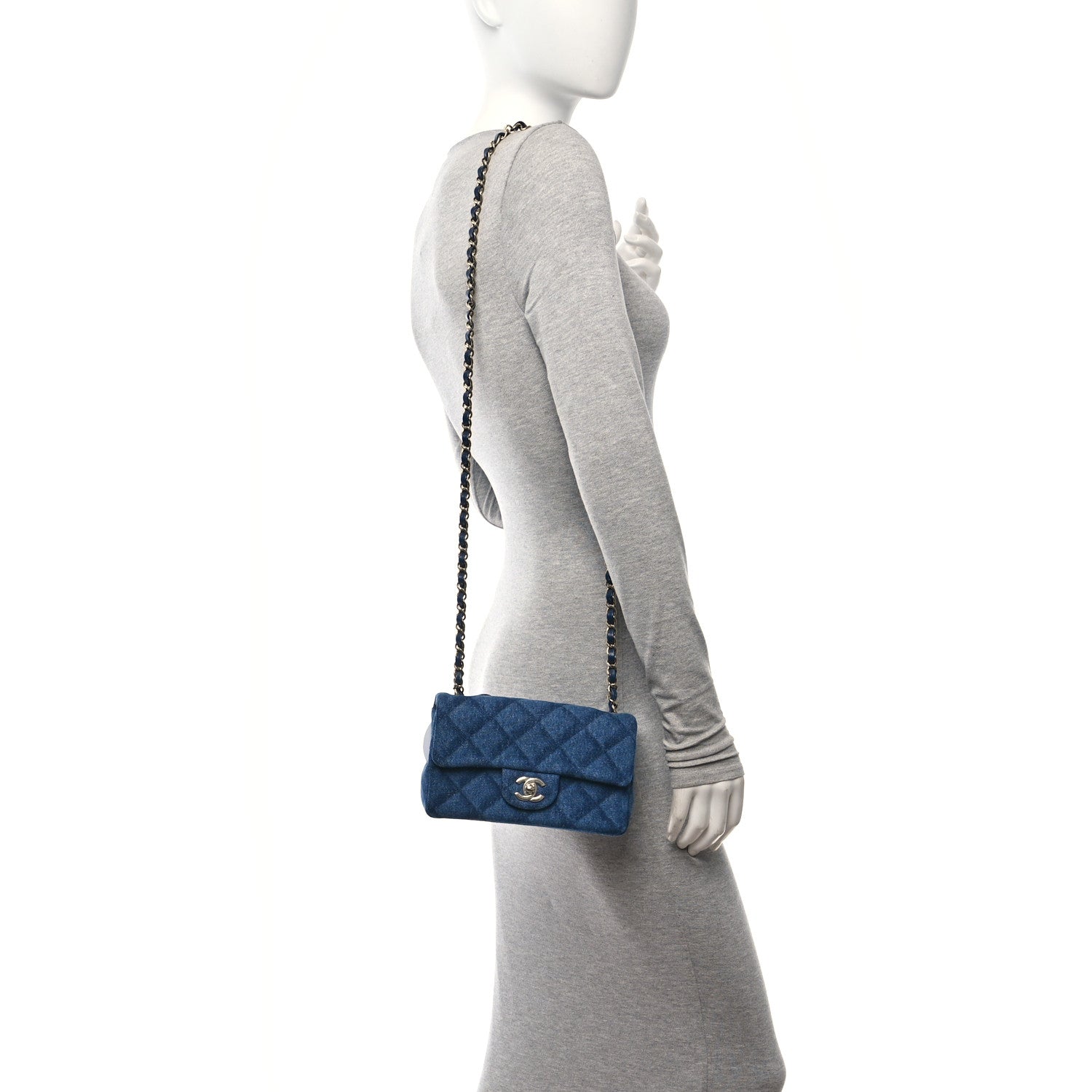 Chanel Printed Denim Quilted Mini Rectangular Flap Dark Blue 2 of 10