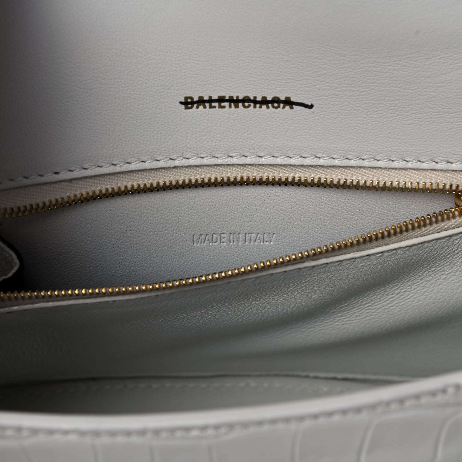 Balenciaga Shiny Calfskin Crocodile Embossed Small Hourglass Top Handle Bag White 6 of 11