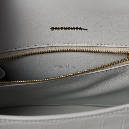 Balenciaga Shiny Calfskin Crocodile Embossed Small Hourglass Top Handle Bag White 6 of 11