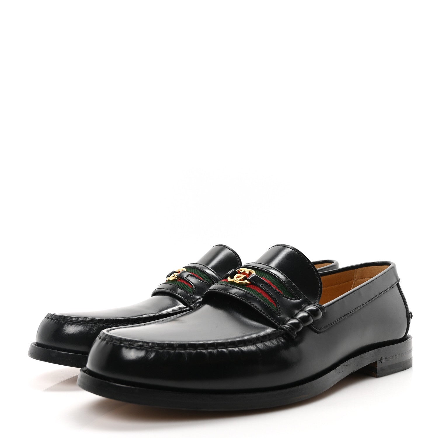 Gucci Calfskin Web Mens Interlocking GG Loafers 11 Black 4 of 9