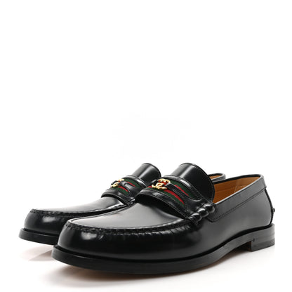 Gucci Calfskin Web Mens Interlocking GG Loafers 11 Black 4 of 9
