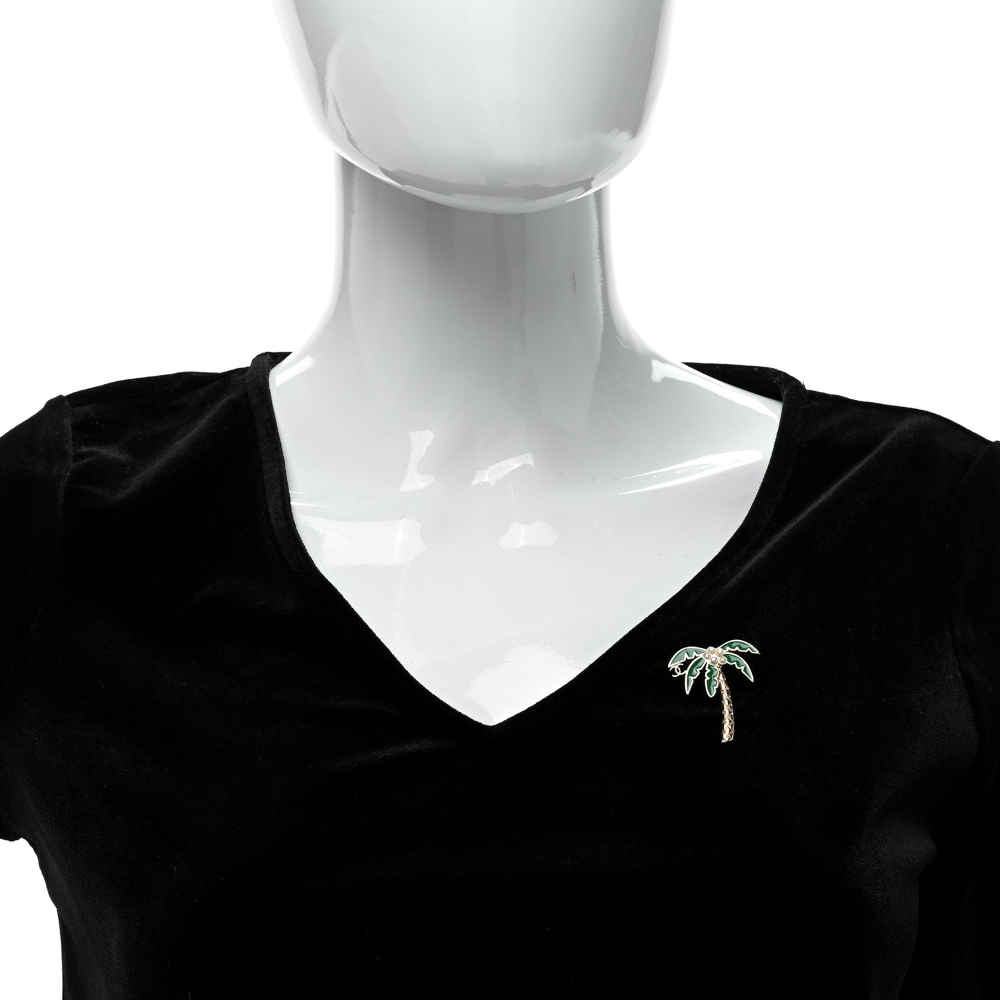 Enamel Pearl Palm Tree Brooch Green Gold