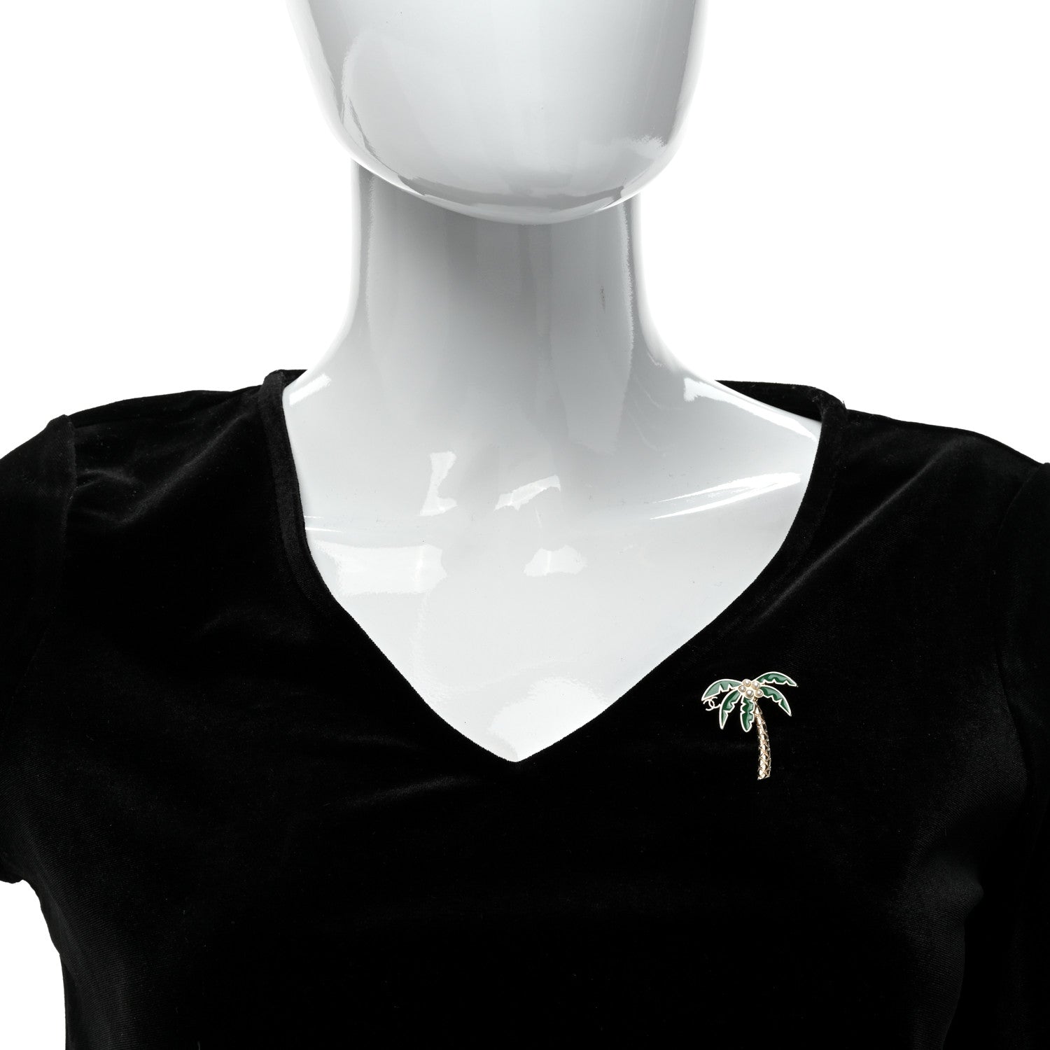 Chanel Enamel Pearl Palm Tree Brooch Green Gold 3 of 5
