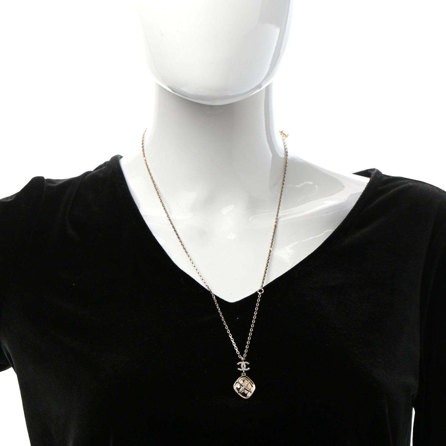 Chanel Crystal CC Drop Pendant Necklace Gold 2 of 5