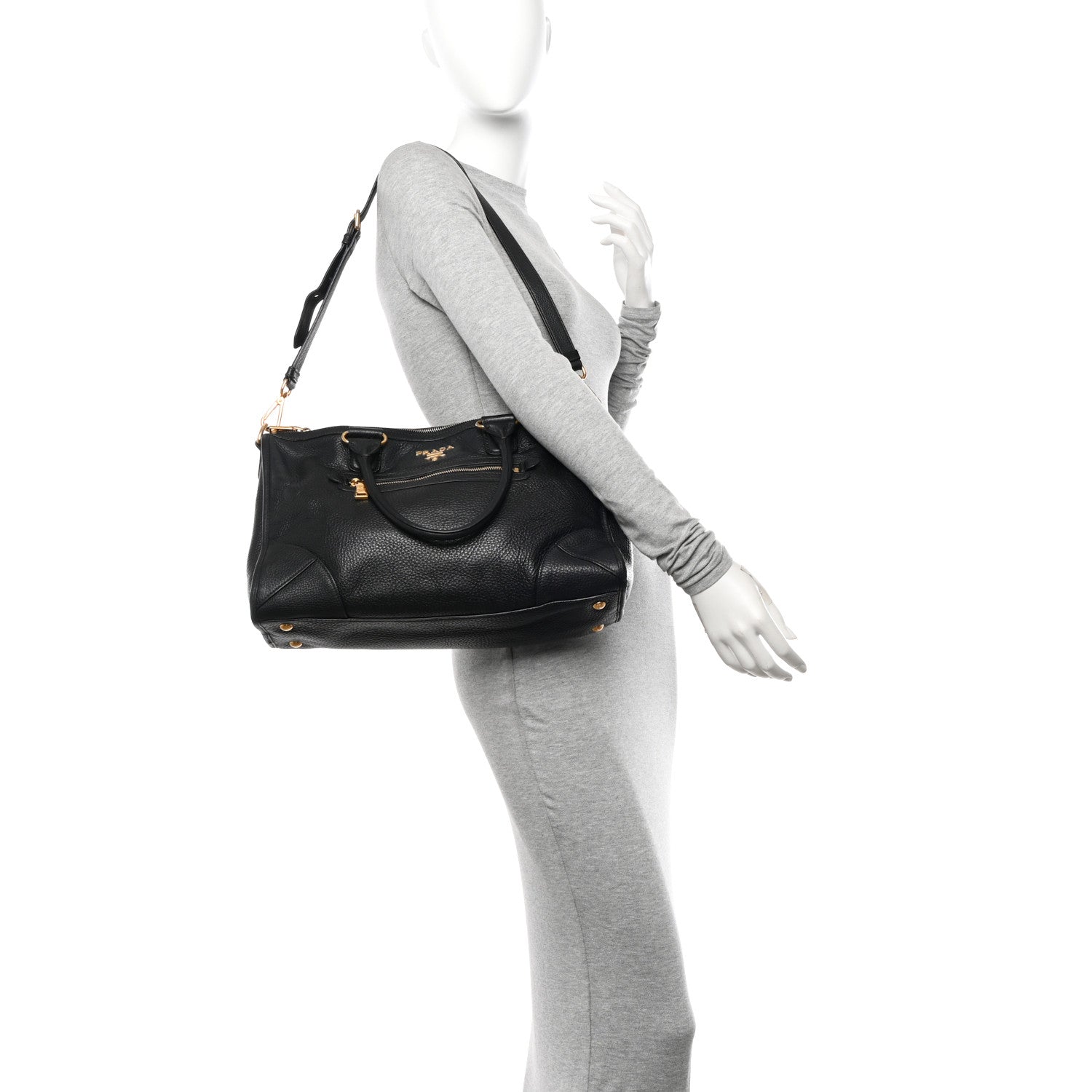 Prada Vitello Daino Shopping Satchel Black 2 of 14