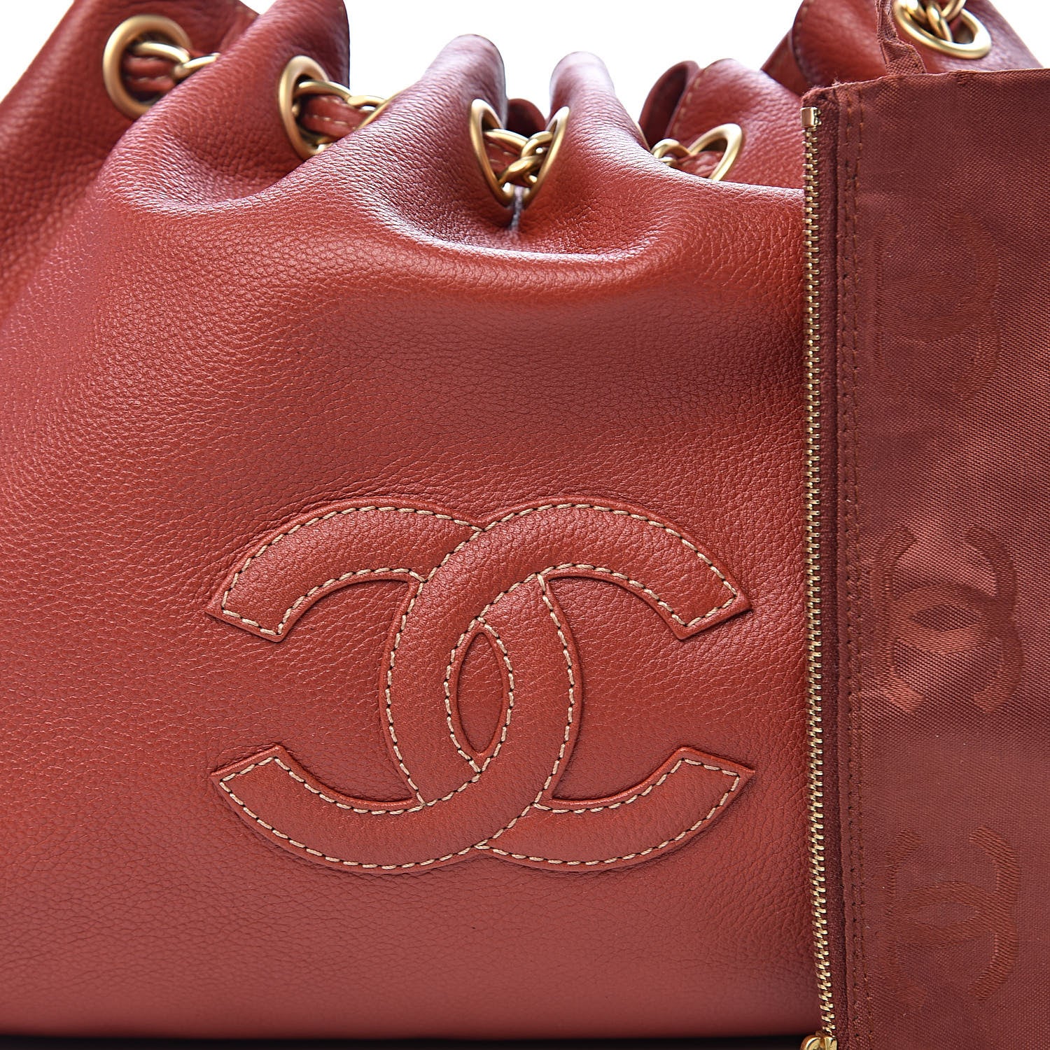 Chanel Grained Calfskin CC Drawstring Bucket Bag Red 11 of 11