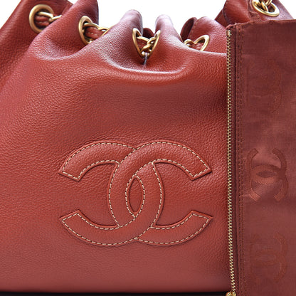 Chanel Grained Calfskin CC Drawstring Bucket Bag Red 11 of 11