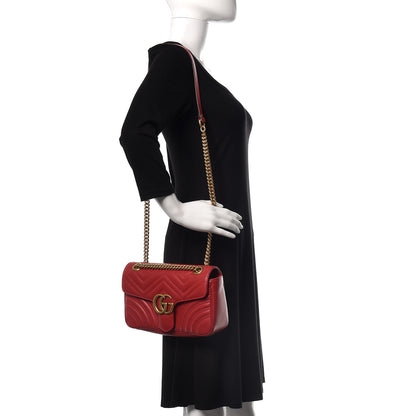 Gucci Calfskin Matelasse Small GG Marmont Shoulder Bag Hibiscus Red 2 of 11