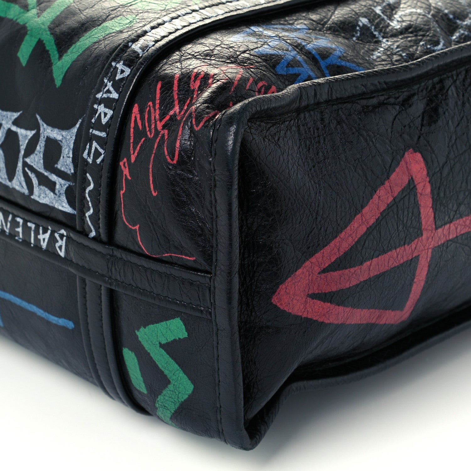 Balenciaga Agneau Arena Graffiti All Over S Bazar Shopper Tote Black Vert Rouge 10 of 10
