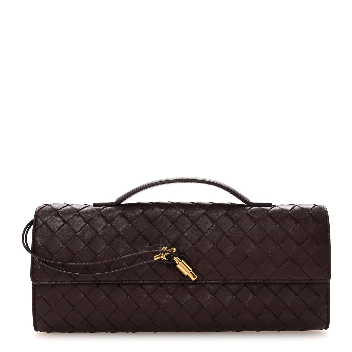 Bottega Veneta Nappa Intrecciato Long Andiamo Top Handle Clutch Dark Barolo 1 of 6