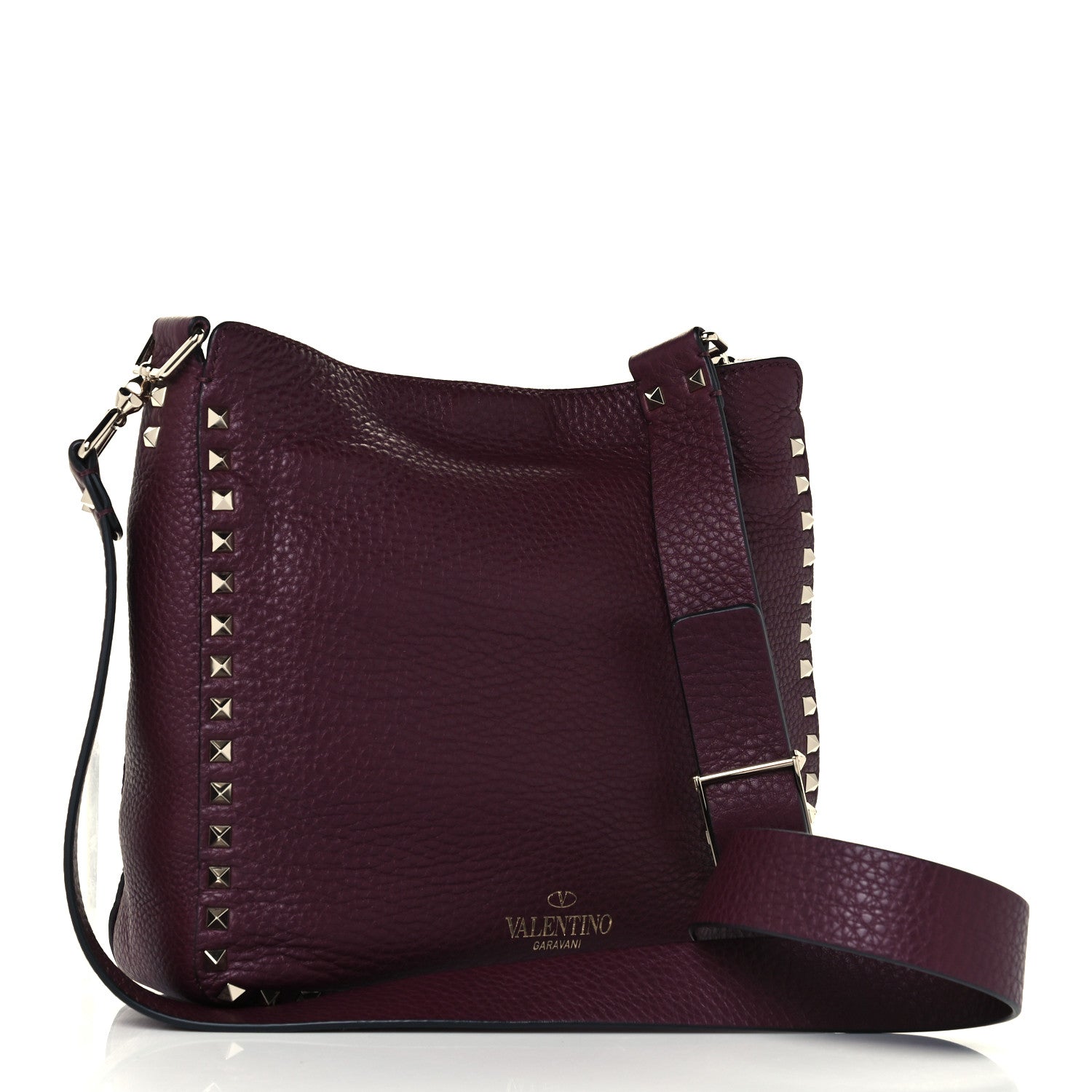 Valentino Garavani Pebbled Calfskin Small Rockstud Flip-Lock Messenger Bag Vinaccia 3 of 10