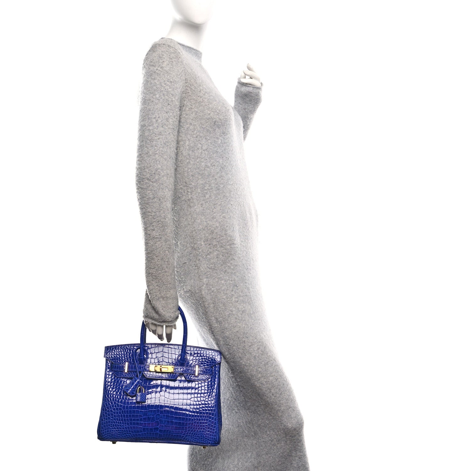 Hermes Shiny Porosus Crocodile Horseshoe Birkin 30 Bleu Electrique Magnolia 2 of 13