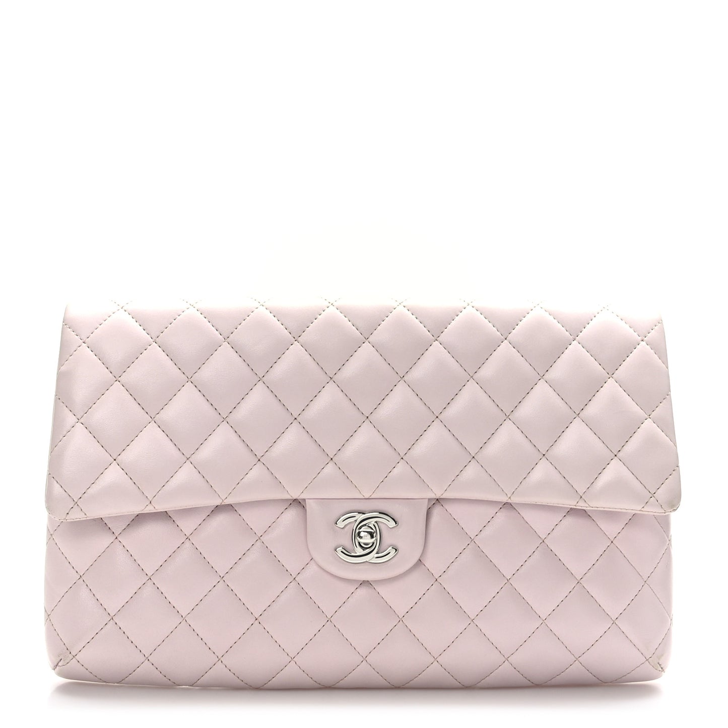 Lambskin Quilted Flap Clutch Light Pink