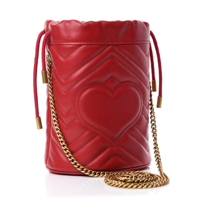 Gucci Calfskin Matelasse Mini GG Marmont 2.0 Bucket Bag Hibiscus Red 3 of 11