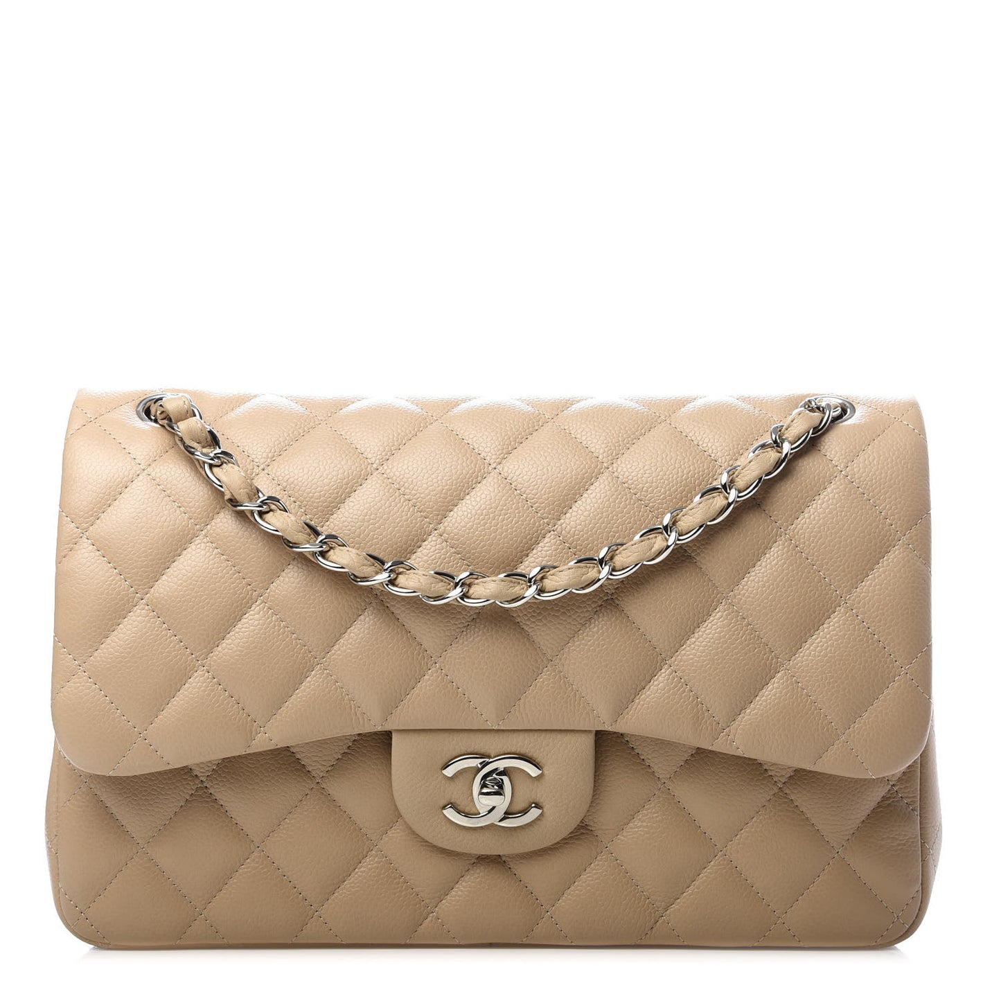 Caviar Quilted Jumbo Double Flap Beige Clair