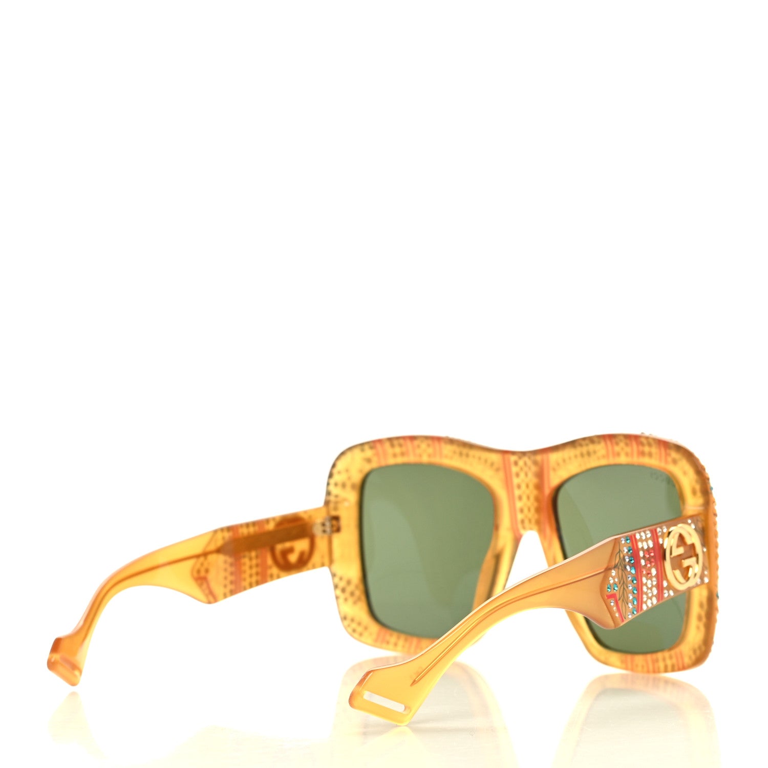 Gucci Acetate Crystal Square Frame Sunglasses GG0498S Yellow 4 of 8