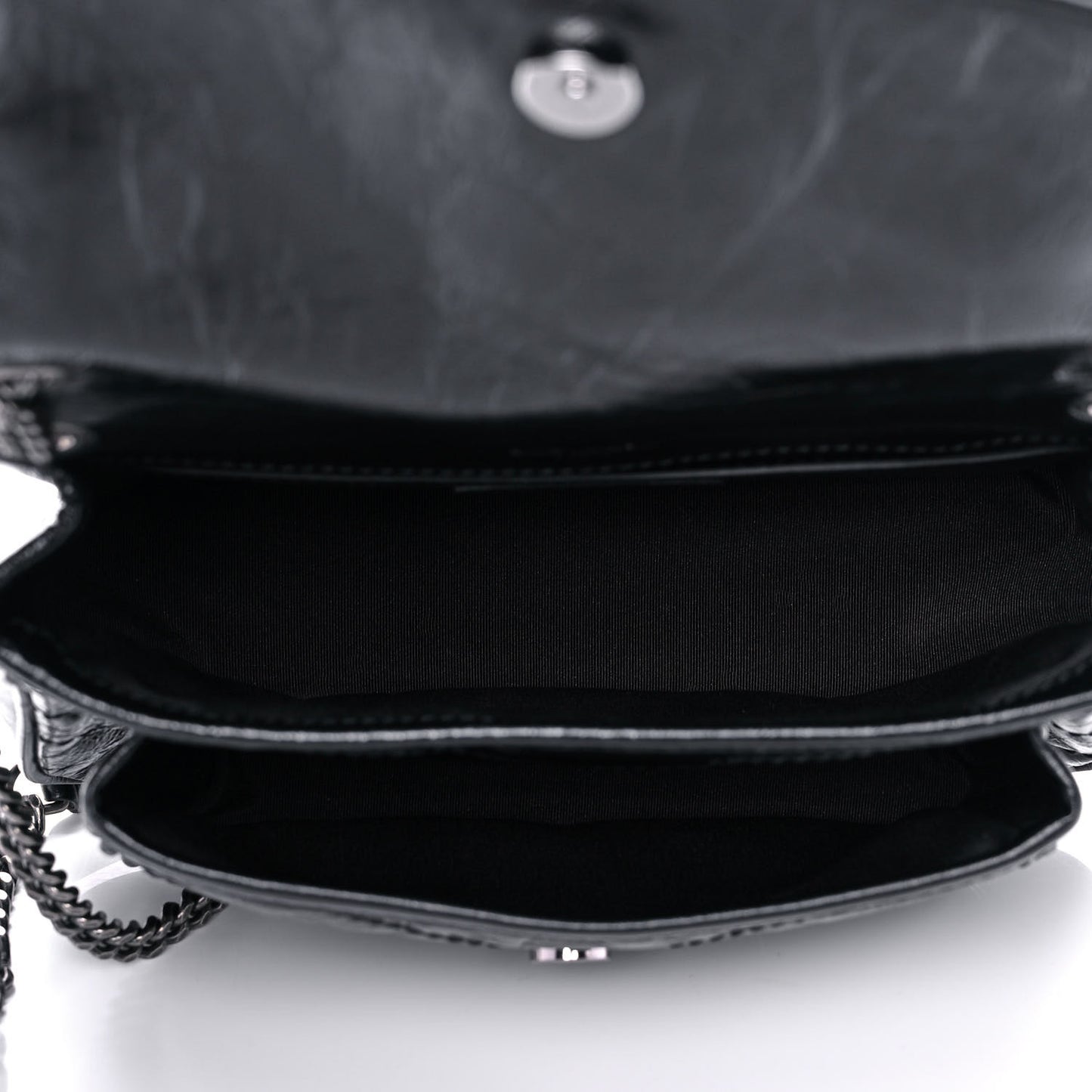 Crinkled Calfskin Matelasse Monogram Baby Niki Chain Satchel Black
