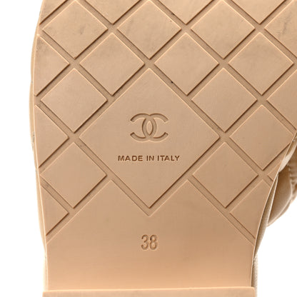 Chanel Lambskin Quilted CC Mules Wedge Sandals 38 Beige 6 of 10