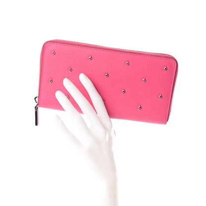 MCM Coated Canvas Monogram Studded Zip Around Wallet Pink 2 of 6