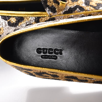 Gucci Jacquard Leopard Print Horsebit Jordaan Loafers 41 Gold 7 of 9