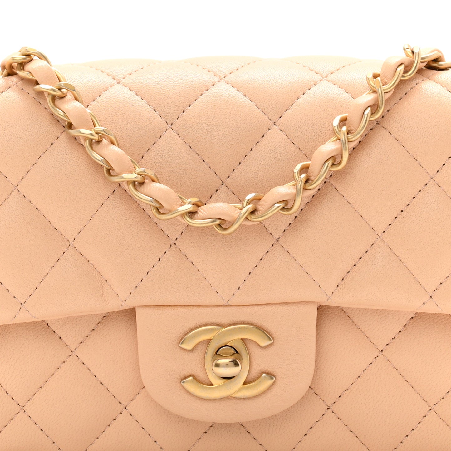 Lambskin Quilted Mini Rectangular Flap Beige