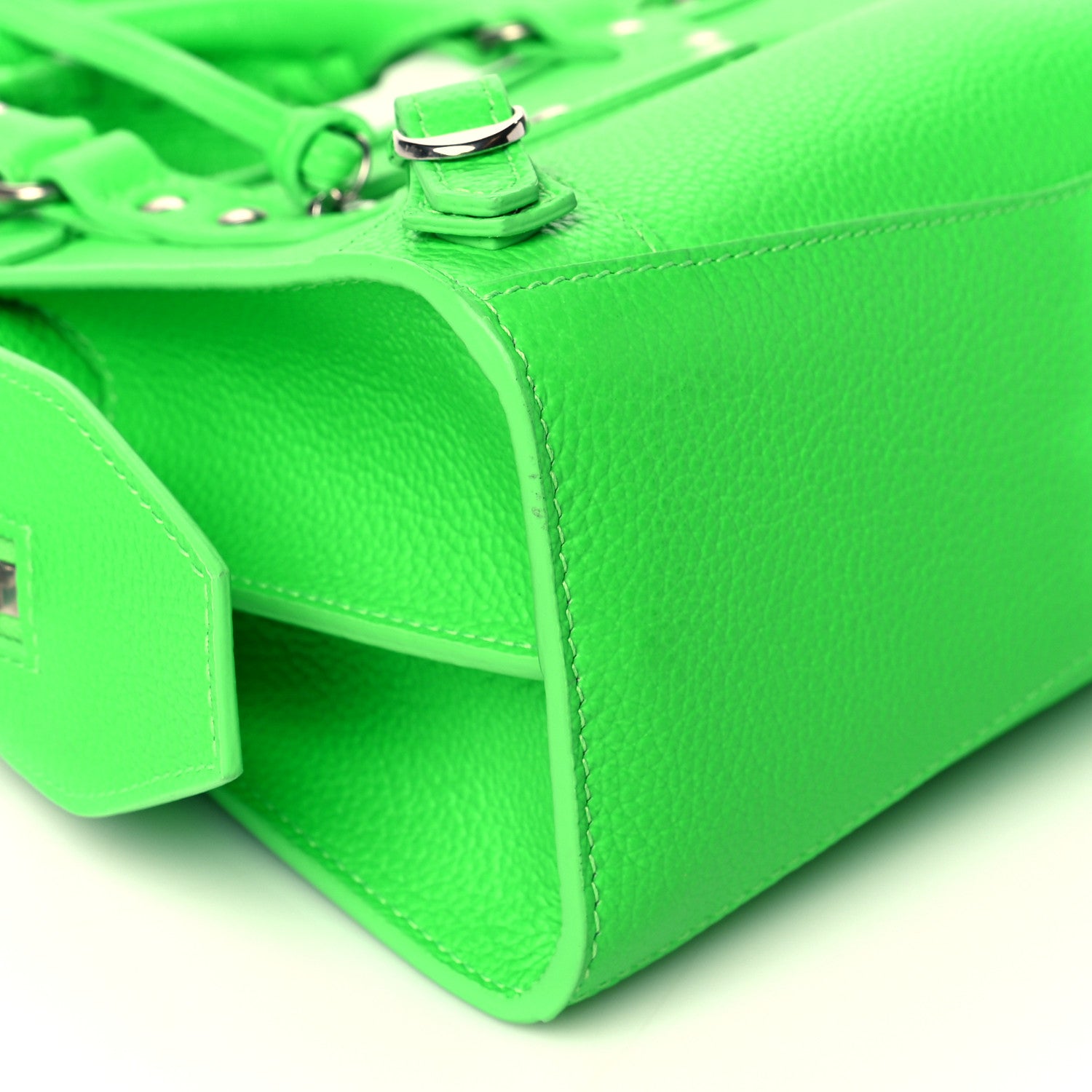 Balenciaga Grained Calfskin Neo Classic Silver Hardware Nano City Fluo Green 9 of 10