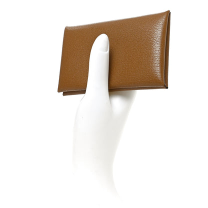 Hermes Chevre Mysore Calvi Card Case Caramel 2 of 8