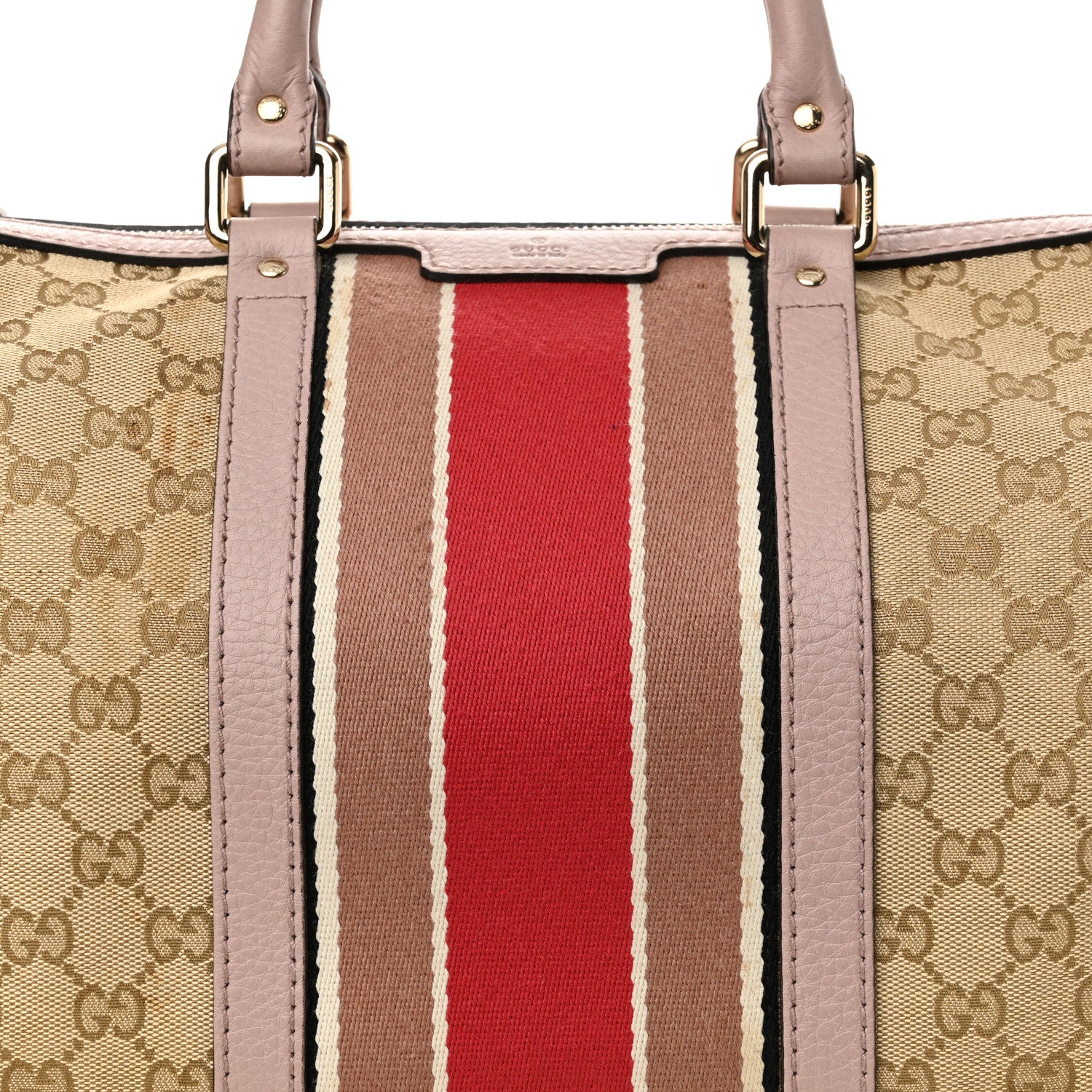 Gucci Monogram Selleria Calfskin Vintage Web Medium Boston New Sand Lilas 9 of 20